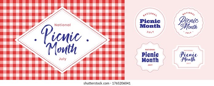 National Picnic Month. July. Banners, posters, template, set, typography. Vector illustration