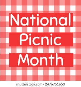 National Picnic Month, simple square banner or poster with a checkered pattern vector illustration