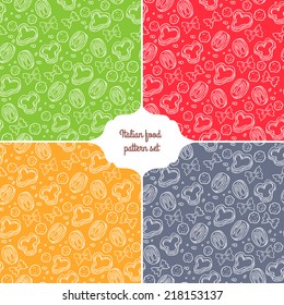 National picture background. Italian cuisine food with vegetables and curly pasta seamless elements for restaurant menu. Endless texture pattern