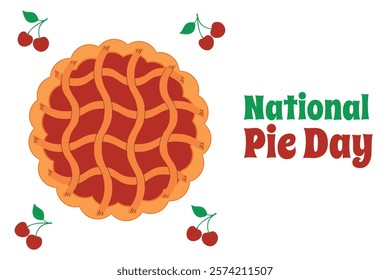 National Pie Day, January 23rd. Cherry pie and cherries. Vector illustration.