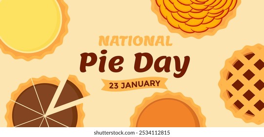 National Pie Day on January 23 template for holiday poster, banner, flyer, card.. Hand drawn templates Illustration