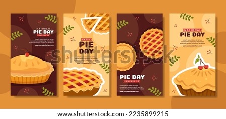 National Pie Day Social Media Stories Flat Cartoon Hand Drawn Templates Illustration