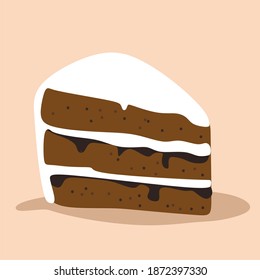 National pie Day. Suitable for greeting card, poster and banner.Cheesecake, cake. A piece of chocolate cake with white