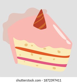 National pie Day. Suitable for greeting card, poster and banner.Cheesecake, cake. A piece of strawberry, raspberry cake