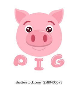 National Pig Day to celebrate on March 1st. Illustration of a cute smiling pig on white background. Animal event banner.