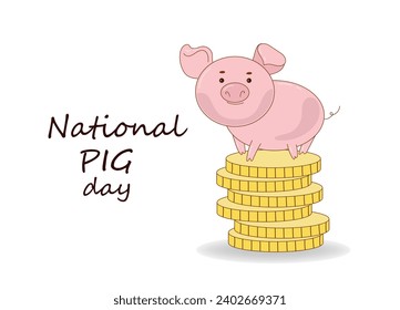 National Pig Day. Vector doodle line  cartoon illustration design