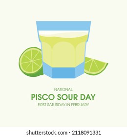 National Pisco Sour Day vector. Pisco sour alcoholic cocktail of Peruvian origin icon. Glass of drink with limes vector. National drink of Peru vector. Important day