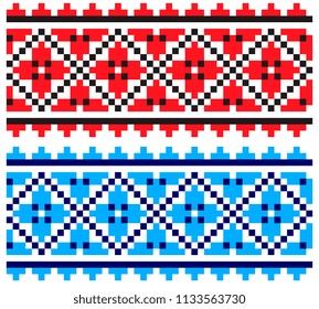 national pixel pattern. red and black and blue colors ukrainian cross stitch embroidery. ethnic ornament