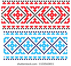 national pixel pattern. red and black and blue colors ukrainian cross stitch embroidery. ethnic ornament