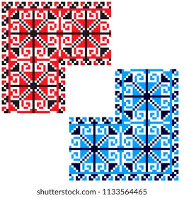 national pixel pattern. red and black and blue colors ukrainian cross stitch embroidery. ethnic ornament. corner serviette