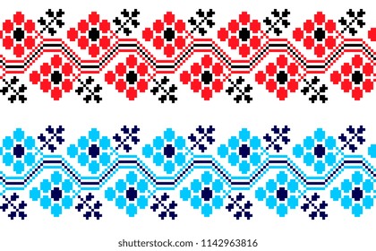 national pixel pattern. red and black and blue colors ukrainian cross stitch embroidery. ethnic ornament