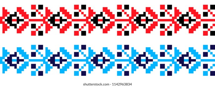 national pixel pattern. red and black and blue colors ukrainian cross stitch embroidery. ethnic ornament