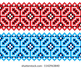 national pixel pattern. red and black and blue colors ukrainian cross stitch embroidery. ethnic ornament
