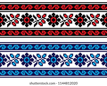 national pixel pattern. red and black and blue colors ukrainian cross stitch embroidery. ethnic ornament