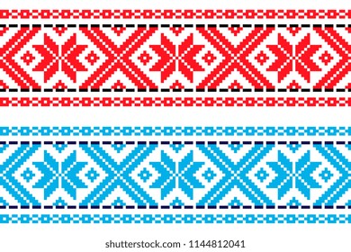 national pixel pattern. red and black and blue colors ukrainian cross stitch embroidery. ethnic ornament
