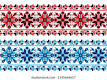 national pixel pattern. red and black and blue colors ukrainian cross stitch embroidery. ethnic ornament