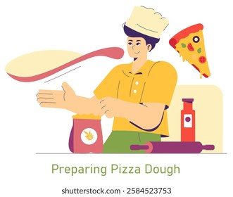 National Pizza Day celebrates the joy of pizza, featuring an enthusiastic chef expertly preparing dough. This vibrant scene captures the passion for classic Italian cuisine, emphasizing the art of