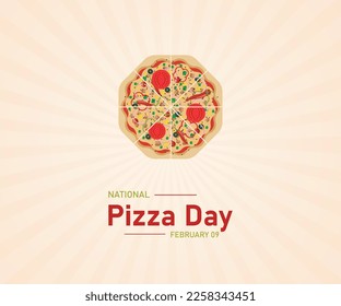 National pizza day. February 09. Holiday concept. pizza day banner, poster, card. pizza vector image. vector illustration. background.