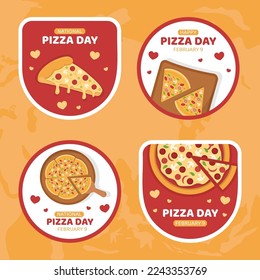 National Pizza Day Label Flat Cartoon Hand Drawn Templates Illustration