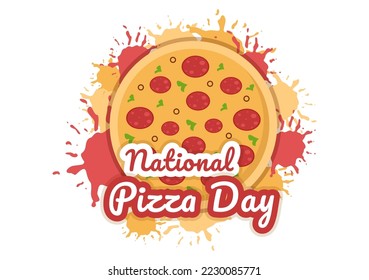 National Pizza Day on Celebration February 9 by Consuming Various Slice in Flat Cartoon Style Background Hand Drawn Templates Illustration