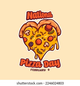 National Pizza Day. pizza slices illustration. Love, Heart Shape Cartoon Pizza . Pizza Day Poster Banner Background