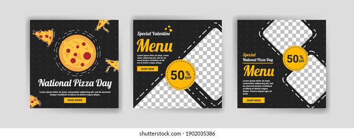 National Pizza Day. Social media post template for digital marketing and promotion of food and drink sales on Valentine's Day. culinary advertisement. Offer social media banners.