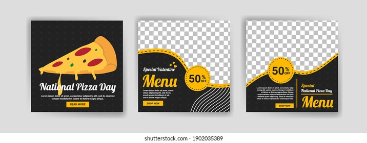 National Pizza Day. Social media post template for digital marketing and promotion of food and drink sales on Valentine's Day. culinary advertisement. Offer social media banners.