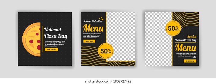 National Pizza Day. Social media post template for digital marketing and promotion of food and drink sales on Valentine's Day. culinary advertisement. Offer social media banners.