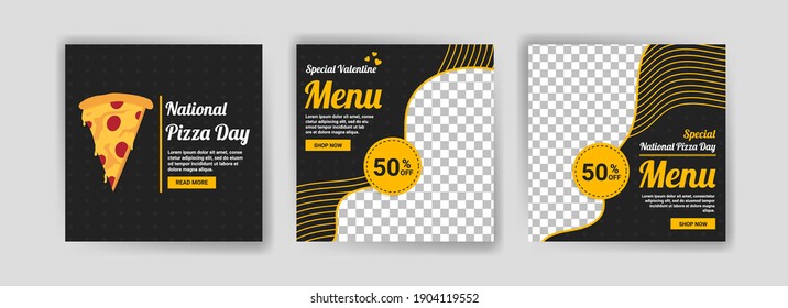 National Pizza Day. Social media post template for digital marketing and promotion of food and drink sales on Valentine's Day. culinary advertisement. Offer social media banners.