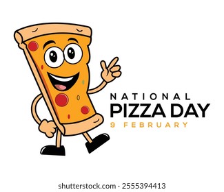 National Pizza Day Vector Art Design, Pizza Day Poster Design for February 9, Flat Vector Cartoon Pizza Day Logo, Cartoon Pizza Logo Isolated Design