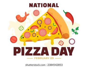 National Pizza Day Vector Illustration on February 9 with Various Toppings on Each Slice for Poster or Banner in Flat Cartoon Background Design