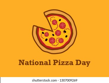 National Pizza Day vector. Pizza isolated on a orange background. Pepperoni Pizza vector illustration. American food holiday