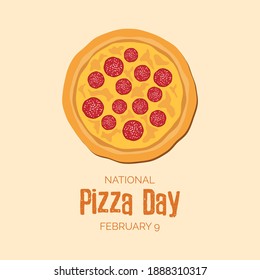 National Pizza Day vector. Salami pizza top view icon vector. Pepperoni pizza clip art. Pizza Day Poster, February 9. Important day