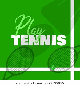 National Play Tennis Day to celebrate on February 23rd. Tennis ball with racket shadow on tennis court. Sport event banner.