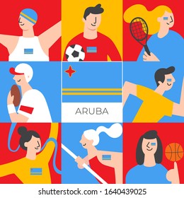 National players for Aruba : Set of national team players with national flag in flat style  : Vector Illustration