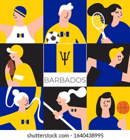 National players for Barbados : Set of national team players with national flag in flat style  : Vector Illustration