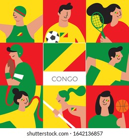 National players for Congo : Set of national team players with national flag in flat style  : Vector Illustration