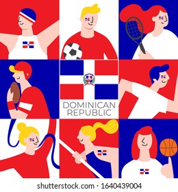 National players for Dominican Republic : Set of national team players with national flag in flat style  : Vector Illustration