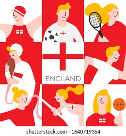 National players for England : Set of national team players with national flag in flat style  : Vector Illustration