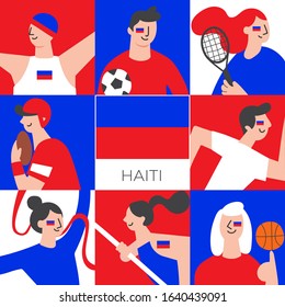 National players for Haiti : Set of national team players with national flag in flat style  : Vector Illustration