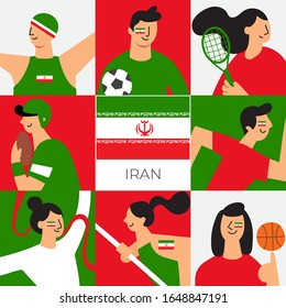 National players for Iran : Set of national team players with national flag in flat style  : Vector Illustration