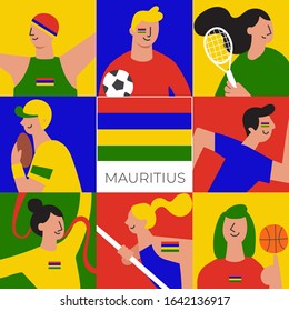 National players for Mauritius : Set of national team players with national flag in flat style  : Vector Illustration