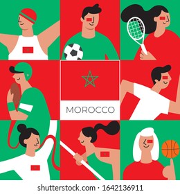 National players for Morocco : Set of national team players with national flag in flat style  : Vector Illustration