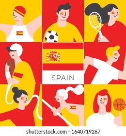 National players for Spain : Set of national team players with national flag in flat style  : Vector Illustration