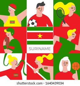 National players for Suriname : Set of national team players with national flag in flat style  : Vector Illustration