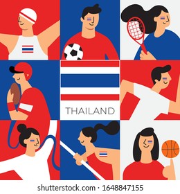 National players for Thailand : Set of national team players with national flag in flat style  : Vector Illustration