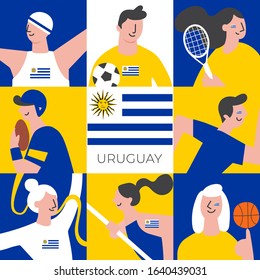 National players for Uruguay : Set of national team players with national flag in flat style  : Vector Illustration