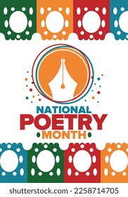 National Poetry Month in April. Poetry Festival in the United States and Canada. Literary events and celebration. Poster, card, banner and background. Vector illustration