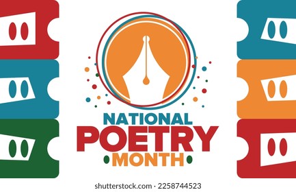National Poetry Month in April. Poetry Festival in the United States and Canada. Literary events and celebration. Poster, card, banner and background. Vector illustration