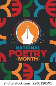 National Poetry Month in April. Poetry Festival in the United States and Canada. Literary events and celebration. Poster, card, banner and background. Vector illustration